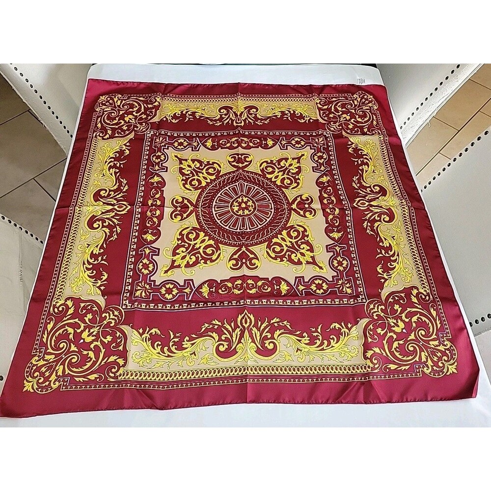 Vintage Deadstock Baroque Scarf Made in Italy Red Gold Heraldic Square 34.5" NOS